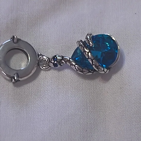 Pandora 925 Sterling Snake Charm w/Blue Gemstone Eyes and an Oval Blue Gemstone - Picture 6 of 6